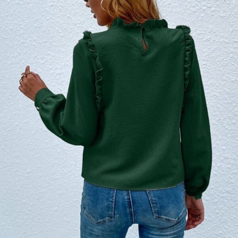 Green Ruffle Detail Blouse - Picture 4 of 8